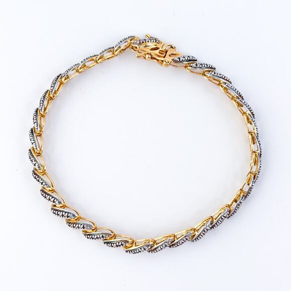 Vintage Sterling Silver 925 Gold Tone Bracelet with Diamond Accent 7.25" - Picture 4 of 7